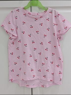 5/$35 Old Navy Girls T-Shirt L 10-12 Pink Cherry Heart Print Cotton Short Sleeve